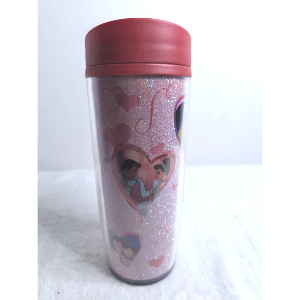 New Shanghai Disney Prince &‎ Princess Glitter Hearts Travel Tumbler Mug